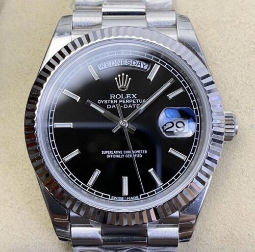 EW Factory Replica Rolex Day Date M228236-0003 Black Dial