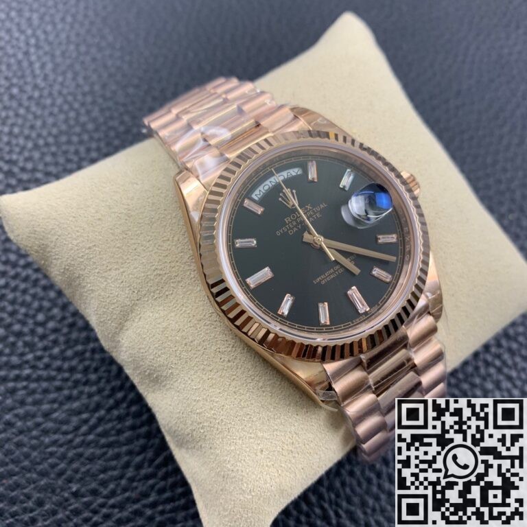 EW Factory Fake Rolex Day Date M228235 Black Dial Rose Gold Watch