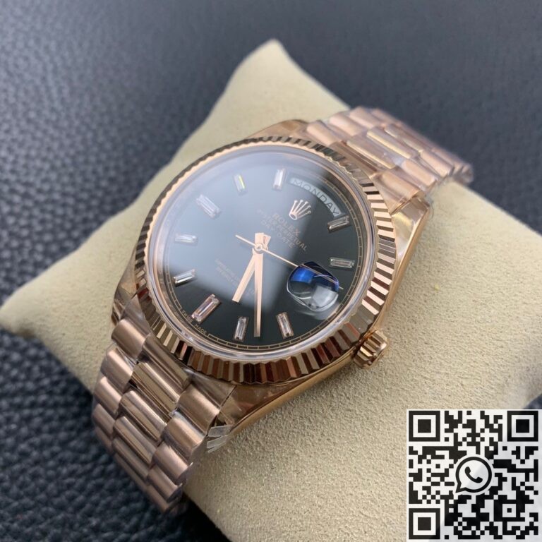 EW Factory Fake Rolex Day Date M228235 Black Dial Rose Gold Watch