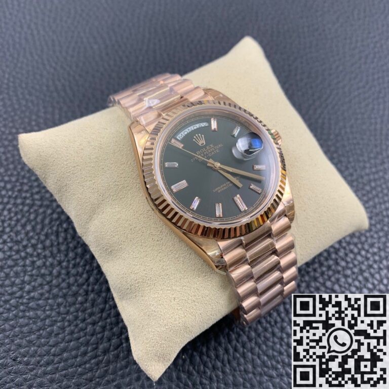 EW Factory Fake Rolex Day Date M228235 Black Dial Rose Gold Watch