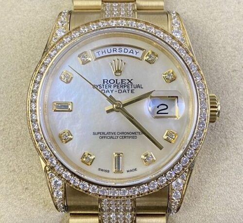 Iced Out Rolex Replica Day Date M128348RBR Gold Diamond