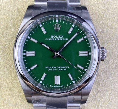 Clean Factory Replica Rolex Oyster Perpetual M126000-0005 Green Dial Watches