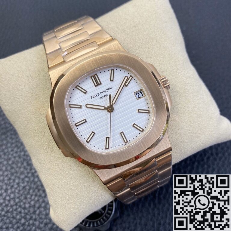 PPF Factory Fake Patek Philippe Nautilus 5711R White Dial Rose Gold Watches