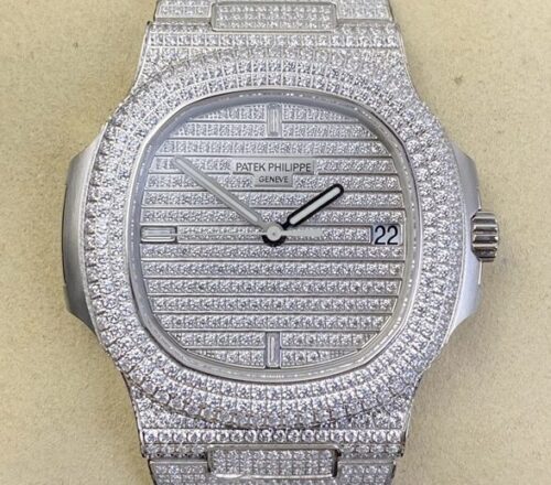 PPF Factory Fake Patek Philippe Nautilus 5719/1G-001 Full Diamond Watch