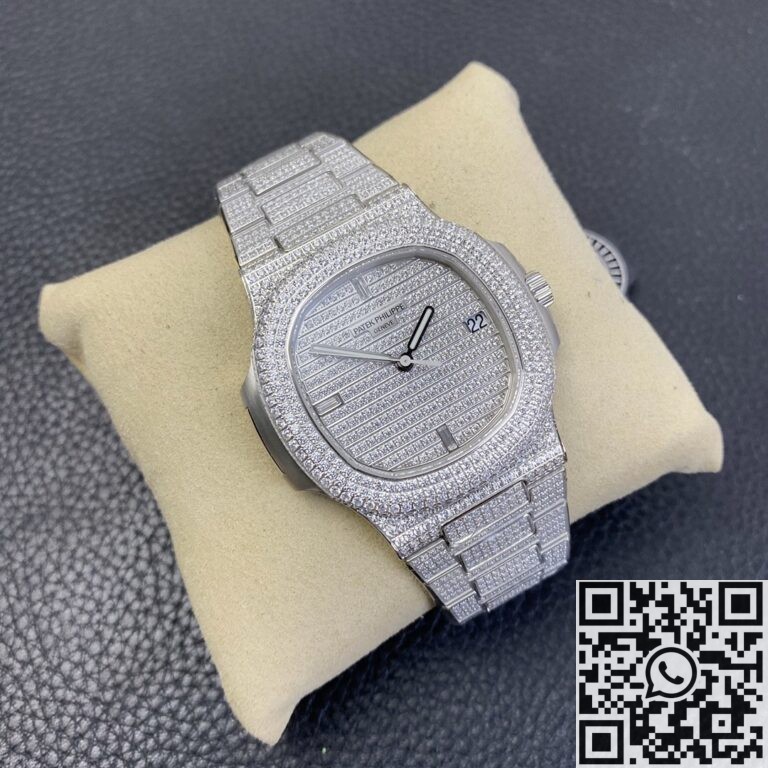 PPF Factory Fake Patek Philippe Nautilus 5719/1G-001 Full Diamond Watch