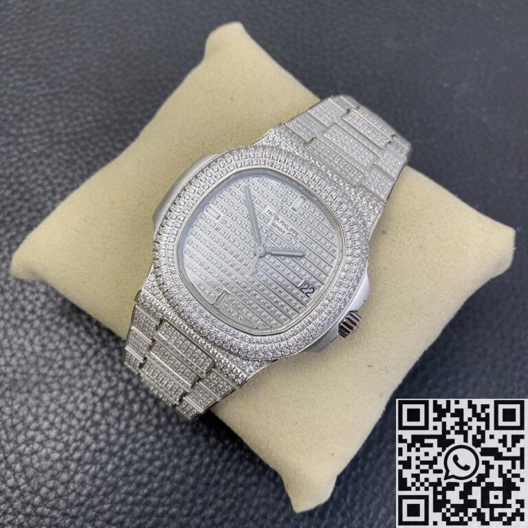 PPF Factory Fake Patek Philippe Nautilus 5719/1G-001 Full Diamond Watch