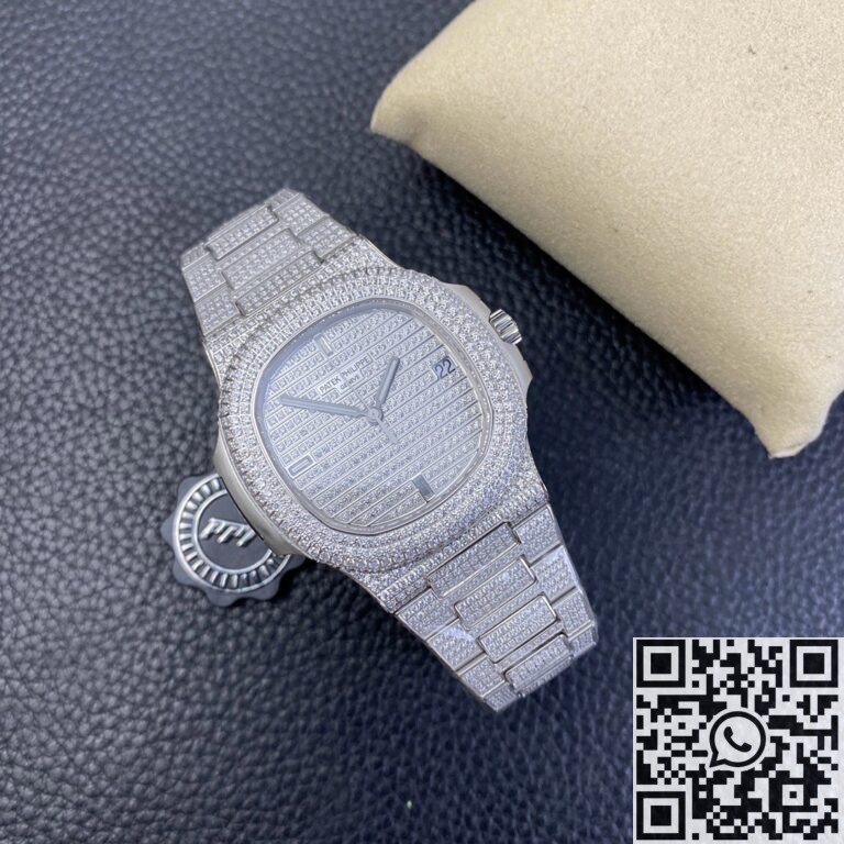 PPF Factory Fake Patek Philippe Nautilus 5719/1G-001 Full Diamond Watch