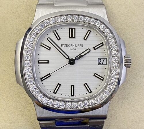 PPF Factory Replica Patek Philippe Nautilus 5711 White Dial Diamond Bezel Watches