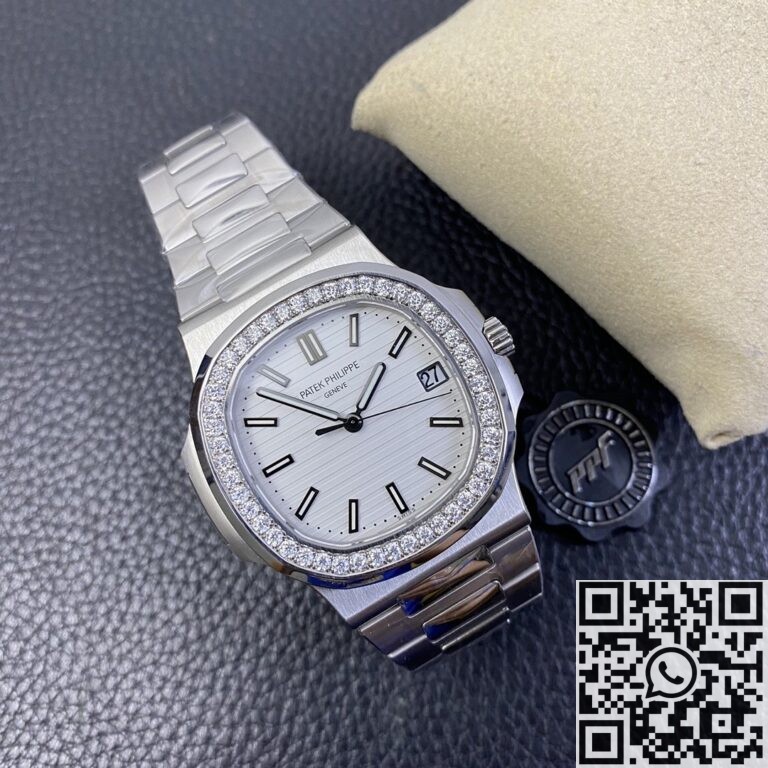 PPF Factory Replica Patek Philippe Nautilus 5711 White Dial Diamond Bezel Watches