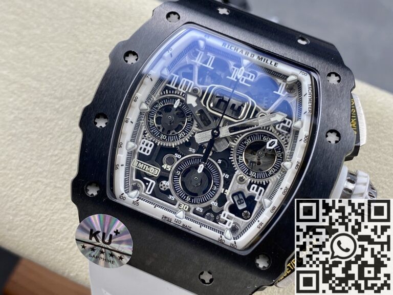 KU Factory Fake Richard Mille RM011-03 Black Ceramic Bezel White Rubber Strap