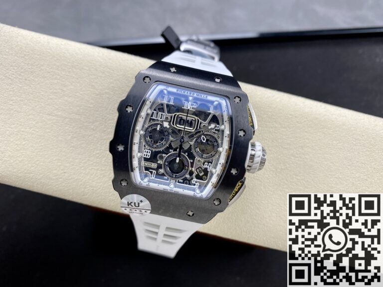 KU Factory Fake Richard Mille RM011-03 Black Ceramic Bezel White Rubber Strap