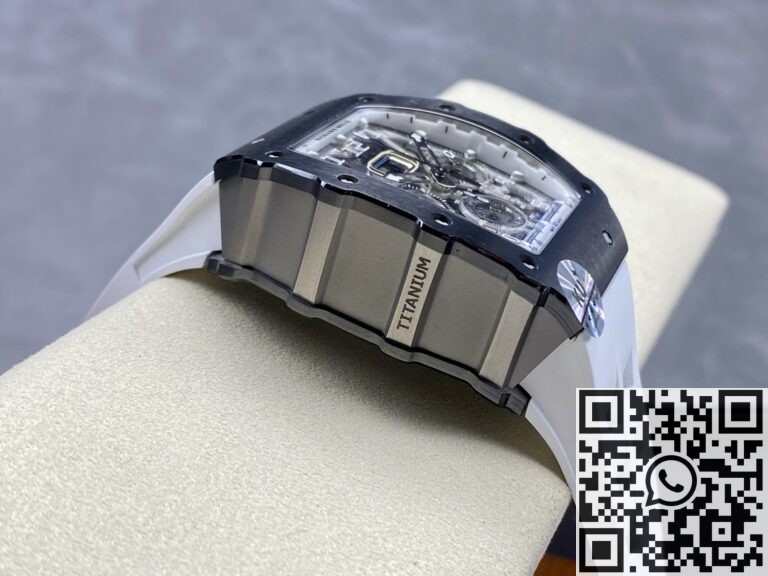 KU Factory Fake Richard Mille RM011-03 Black Ceramic Bezel White Rubber Strap