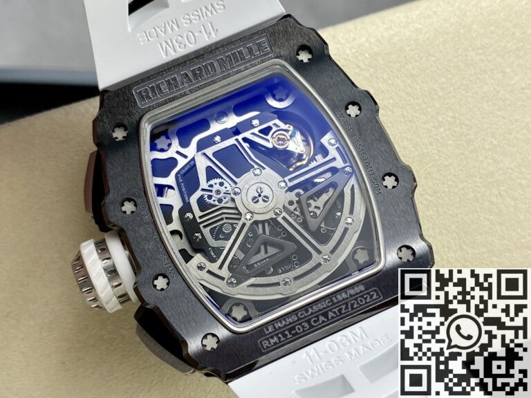 KU Factory Fake Richard Mille RM011-03 Black Ceramic Bezel White Rubber Strap