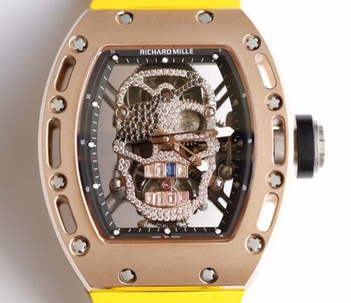 EUR Factory Fake Richard Mille RM052 Rose Gold Case Yellow Rubber Strap