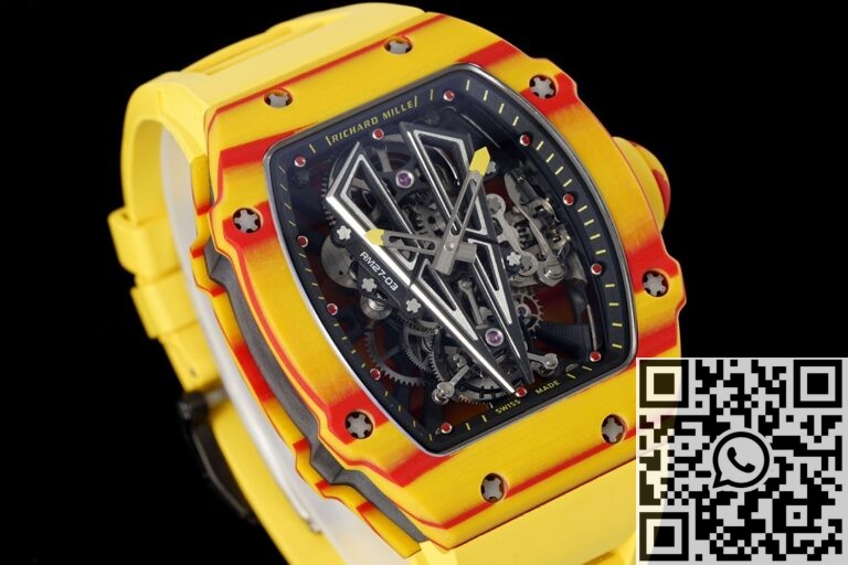 RM Factory Fake Richard Mille RM27-03 Tourbillon Yellow Rubber Strap Watch